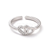 Clear Cubic Zirconia Interlocking Heart Open Cuff Ring RJEW-H127-08P-2