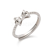 925 Sterling Silver Bowknot Adjustable Rings for Women RJEW-R008-02S-04-4