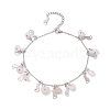 Natural Rose Quartz Chips & Cat Charms Anklet AJEW-AN00512-03-1