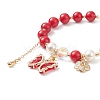 Round Natural Mashan Jade & Shell Pearl Beaded Stretch Bracelet BJEW-TA00191-03-5