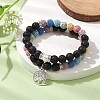 2pcs 2 Styles 8mm Round Dyed Natural Lava Rock & Shell Pearl Beaded Stretch Bracelet Sets BJEW-JB10318-2