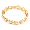 Square Brass Micro Pave Clear Cubic Zirconia and Glass Link Chain Bracelets BJEW-T025-04G-04-2