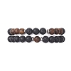 2Pcs 2 Style Natural Wood & Lava Rock Round Beaded Stretch Bracelets Set for Women BJEW-JB09381-2