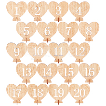 Heart Wooden Table Number 1-20 with Base DJEW-WH0033-61