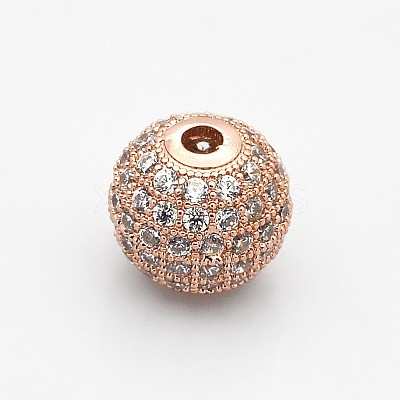 CZ Brass Micro Pave Grade AAA Clear Color Cubic Zirconia Round Beads KK-O065-8mm-05RG-NR-1