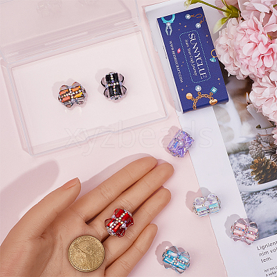 10Pcs Polymer Clay Pave Rhinestone Rectangle Beads with Resin Heart CLAY-SC0002-13-1