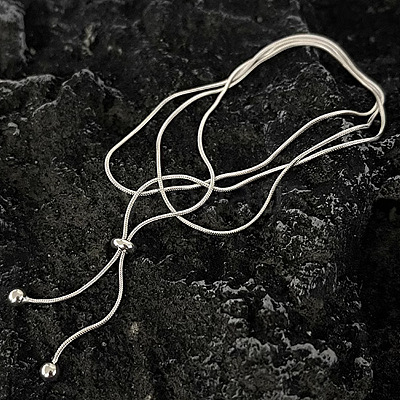 Stainless Steel Snake Chain Slider Lariat Necklaces for Women FS-WG85452-01-1