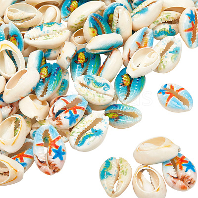 80Pcs Printed Natural Cowrie Shell Beads BSHE-LT0001-02-1
