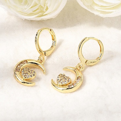 Moon Brass Micro Pave Clear Cubic Zirconia Hoop Earrings EJEW-Z162-01G-1