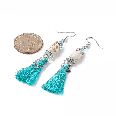 Synthetic Turquoise Skull Dangle Earrings EJEW-TA00235-02-1