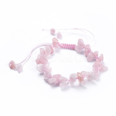 Adjustable Natural Rose Quartz Chip Beads Braided Bead Bracelets BJEW-JB04392-01-1