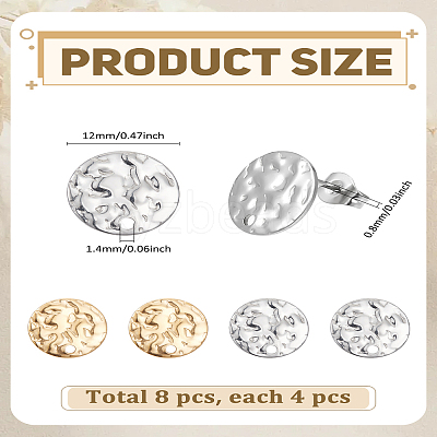 8Pcs 2 Colors 304 Stainless Steel Stud Earring Findings STAS-LP0004-76-1