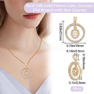 5Pcs Brass Micro Pave Clear Cubic Zirconia Pendants ZIRC-BBC0001-84-1