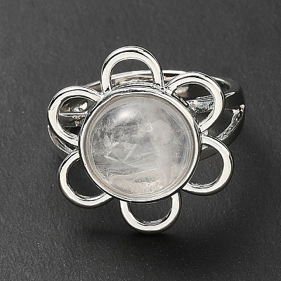 Natural Quartz Crystal Adjustable Rings RJEW-P043-01P-19-1