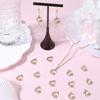 60Pcs Moon & Star Alloy with Rhinestone Small Handmade Pendant Charms FIND-SC0006-79-1