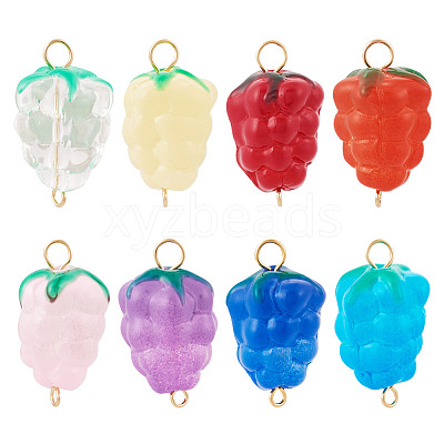 8Pcs 8 Styles Handmade Lampwork Grapes Connector Charms PALLOY-TAC0156-1