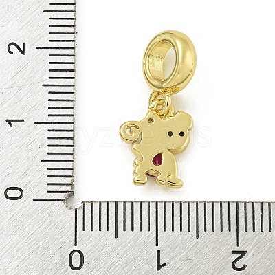 Rack Plating Brass Pave Cubic Zirconia Monkey European Dangle Charms KK-Z067-50G-02-1