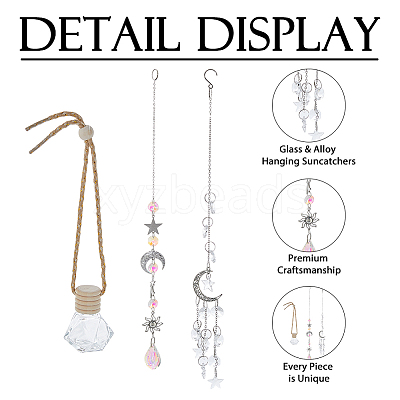 2Pcs 2 Styles Glass & Alloy Hanging Suncatchers AJEW-HS0001-35-1