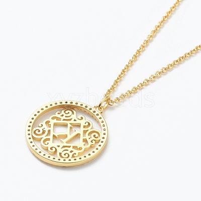 Brass Micro Pave Clear Cubic Zirconia Pendant Necklaces NJEW-J059-01K-1