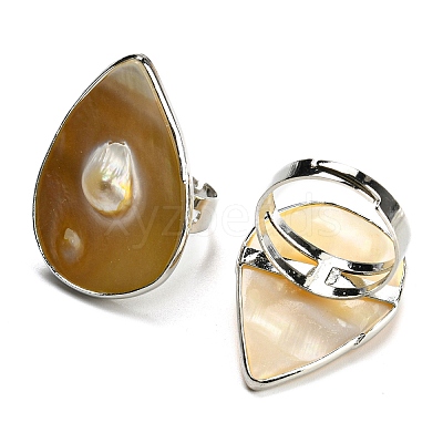 Freshwater Shell with Pearl Adjustable Finger Rings for Girl Women AJEW-Z010-03C-P-1