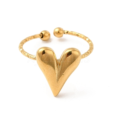 Ion Plating(IP) 304 Stainless Steel Heart Open Cuff Ring for Women RJEW-E066-09G-1