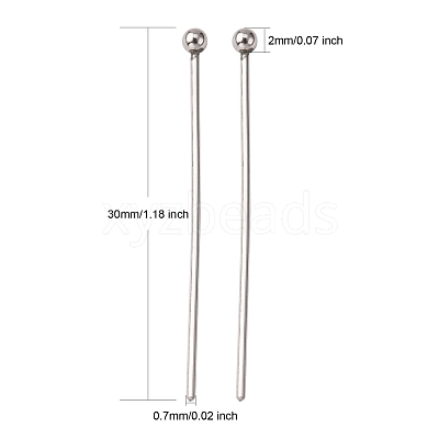 Tarnish Resistant 304 Stainless Steel Ball Head Pins STAS-K146-045-30x0.7mm-1