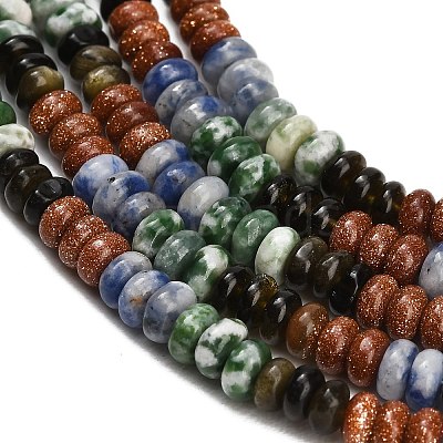 Gradient Color Natural Green Spot Jasper & Blue Spot Jasper & Golden Sheen Obsidian & Synthetic Goldstone Beads Strands GG-CBA1E0E-01A-1