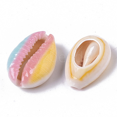 Printed Natural Cowrie Shell Beads X-SSHEL-R047-01-A10-1