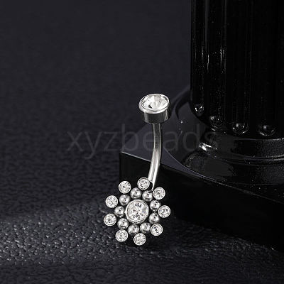 304 Stainless Steel Clear Cubic Zirconia Curved Barbell Belly Button Rings AJEW-D306-03P-01-1