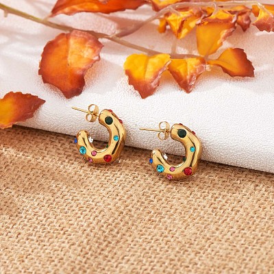 Cubic Zirconia C-shape Stud Earrings JE944B-1