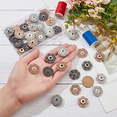 24Pcs 3 Colors Alloy & Brass Snap Buttons FIND-NB0003-65-1