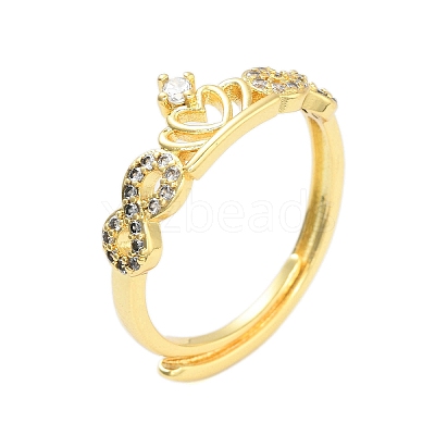 Crown Clear Cubic Zirconia Adjustable Rings RJEW-L120-017G-04-1