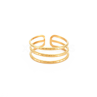 Ion Plating(IP) 304 Stainless Steel Triple Line Open Cuff Ring for Women X-RJEW-S405-232G-1