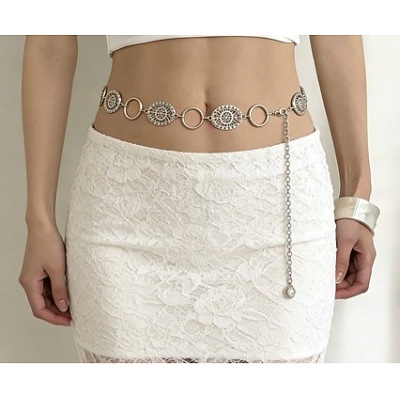 Zinc Alloy Hollow Floral Oval and Ring Link Chain Belts for Women WG4534D-02-1