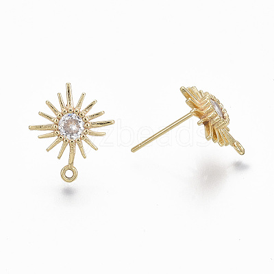 Brass Micro Clear Cubic Zirconia Stud Earring Findings KK-R132-064-NF-1