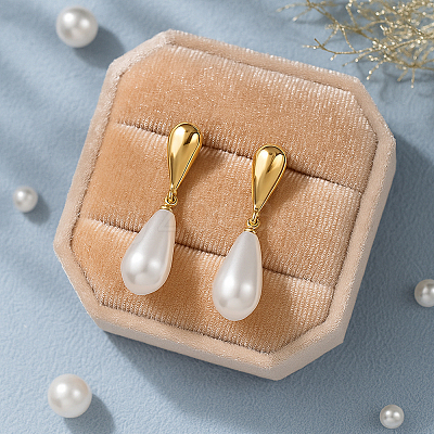 6 Pairs 2 Colors Resin Imitation Pearl Dangle Stud Earrings EJEW-GO0003-19-1