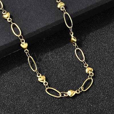 304 Stainless Steel Heart Link Chain Necklaces for Women NJEW-A046-02B-G-1