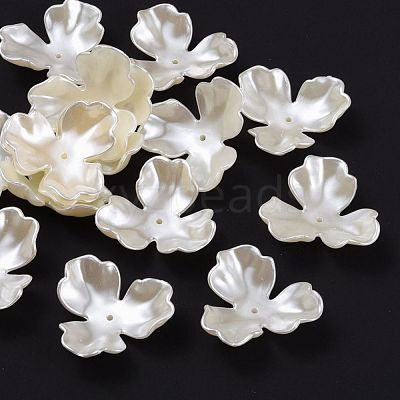3-Petal Flower ABS Plastic Imitation Pearl Bead Caps OACR-R016-05-1
