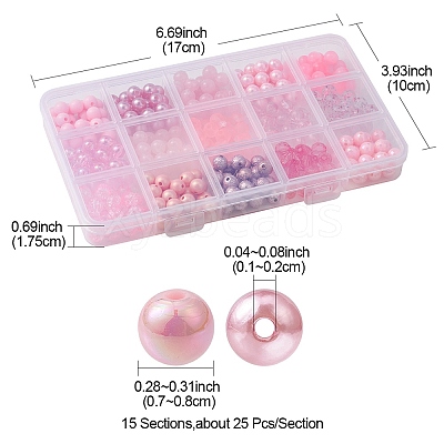 375Pcs 15 Styles Acrylic Beads MACR-YW0002-59D-1
