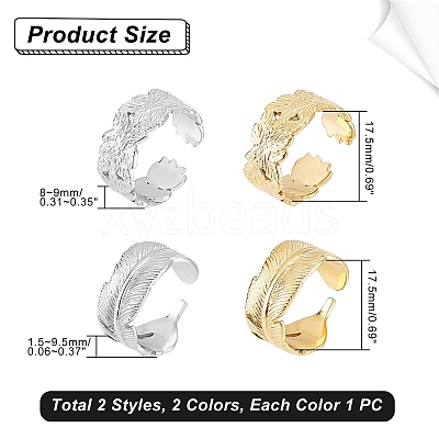 4Pcs 4 Style Ion Plating(IP) 304 Stainless Steel Cuff Rings STAS-UN0032-84-1