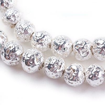 Electroplated Natural Lava Rock Bead Strands G-E429-01-4mm-S-1