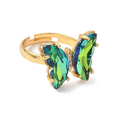 Adjustable Brass Glass Finger Rings RJEW-P148-A01-20-1