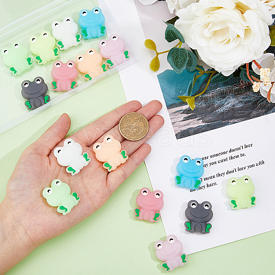 16Pcs 8 Colors Frog Luminous Food Grade Eco-Friendly Silicone Focal Beads SIL-DC0001-21-1