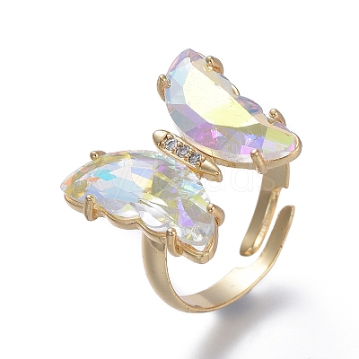 Adjustable Brass Glass Finger Rings LS-RJEW-P148-A01-12-1