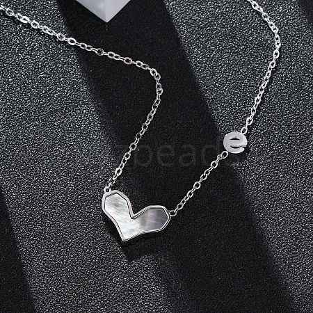 304 Stainless Steel Pave Natural Colorful Shell Heart Pendant Necklaces for Women NJEW-U032-09P-02-1