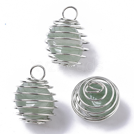 Iron Wrap-around Spiral Bead Cage Pendants IFIN-R239-09P-1