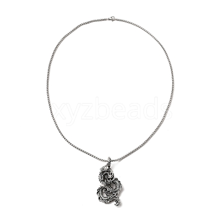 Alloy Dragon Pendant Necklace with 201 Stainless Steel Box Chains NJEW-D053-02AS-1