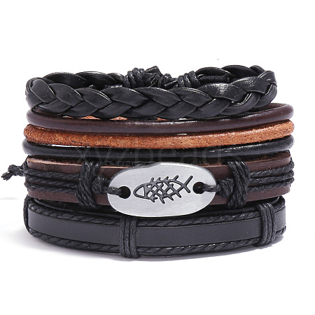 4Pcs Weave Imitation Leather Multi-strand Bracelets for Men WGB022D-23-1