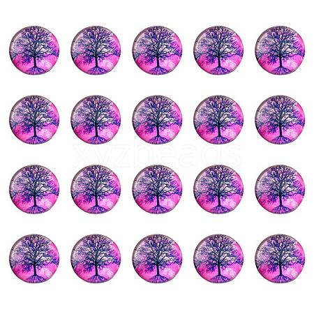 Half Round/Dome Tree Pattern Glass Flatback Cabochons for DIY Projects GGLA-YW0001-14H-1