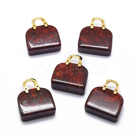 Natural Red Jasper Brass Pendants KK-E274-01G-05-1